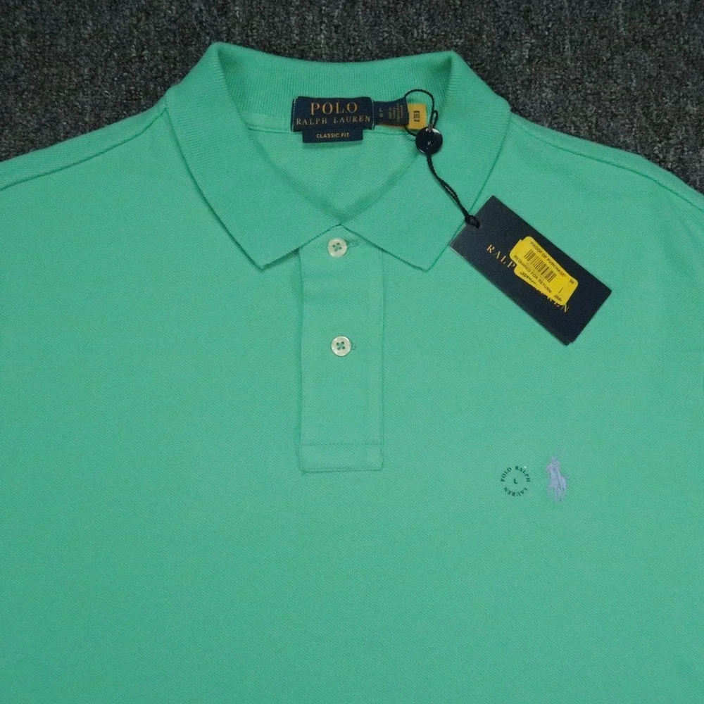 Polo Ralph Lauren Shirt Mens Large Green Classic Fit Mesh Polo Short Sleeve